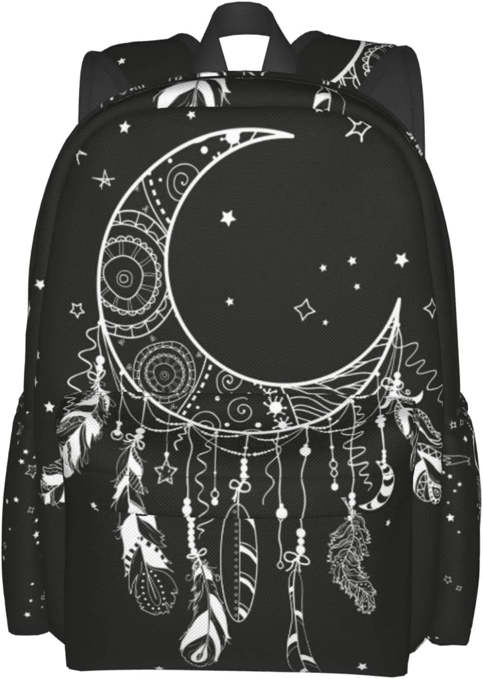 SUPLUCHOM School Backpack Boho Moon Magic Dreamcatcher Casual Daypack Men Women Polyester Laptop Bag with Side Pockets Bookbag for Travel Hiking Work Student Over 3 Years Old Kids