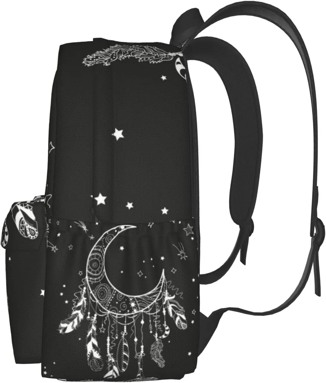 SUPLUCHOM School Backpack Boho Moon Magic Dreamcatcher Casual Daypack Men Women Polyester Laptop Bag with Side Pockets Bookbag for Travel Hiking Work Student Over 3 Years Old Kids