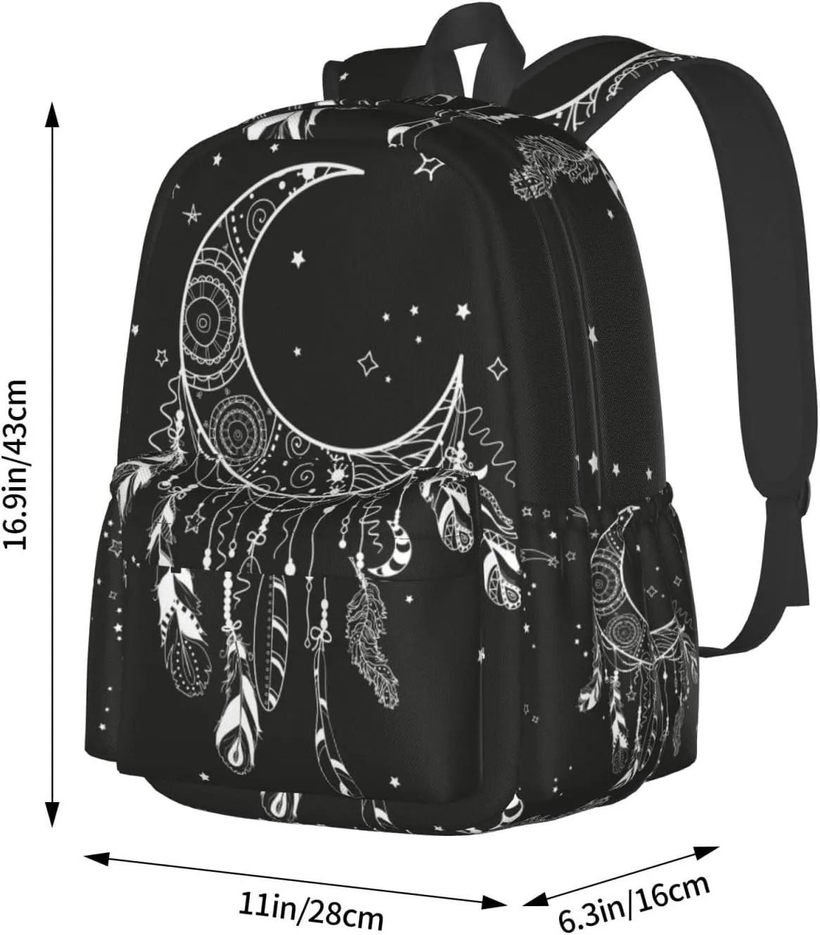 SUPLUCHOM School Backpack Boho Moon Magic Dreamcatcher Casual Daypack Men Women Polyester Laptop Bag with Side Pockets Bookbag for Travel Hiking Work Student Over 3 Years Old Kids