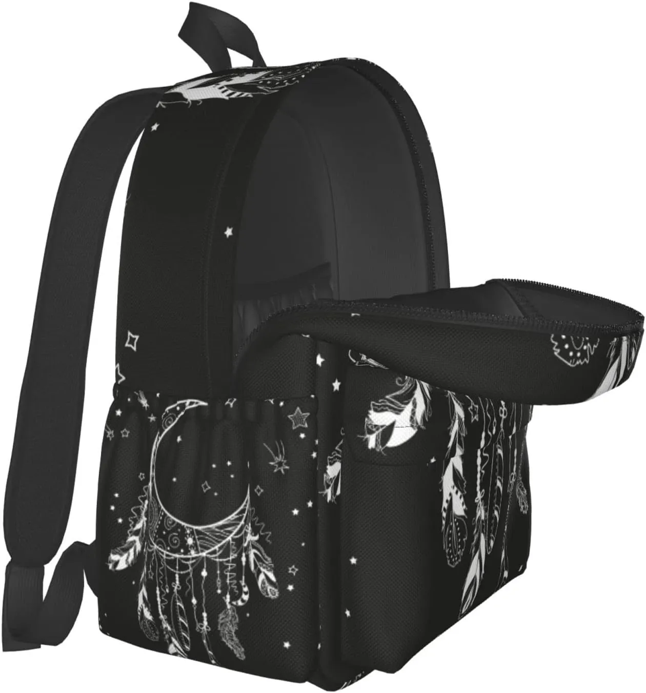 SUPLUCHOM School Backpack Boho Moon Magic Dreamcatcher Casual Daypack Men Women Polyester Laptop Bag with Side Pockets Bookbag for Travel Hiking Work Student Over 3 Years Old Kids