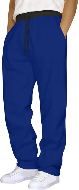 Sweat Pants for Men Athletic Drawstring Wide Leg Casual Joggers Pants Workout Running Loose Fit Trousers with Pockets