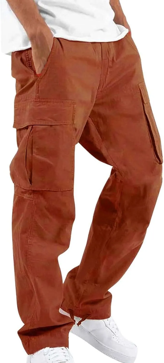 Sweatpants for Men Cotton Casual Waist Men Solid with Pockets Waist Trousers Elastic Men's Stretch Waist Cargo