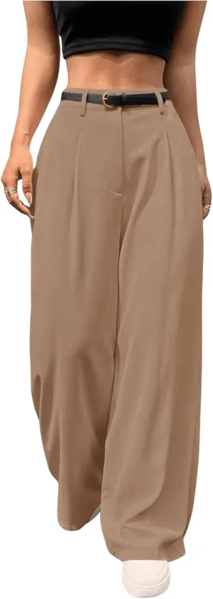 SweatyRocks Women's High Waist Work Pants Dressy Casual Wide Leg Flowy Trousers