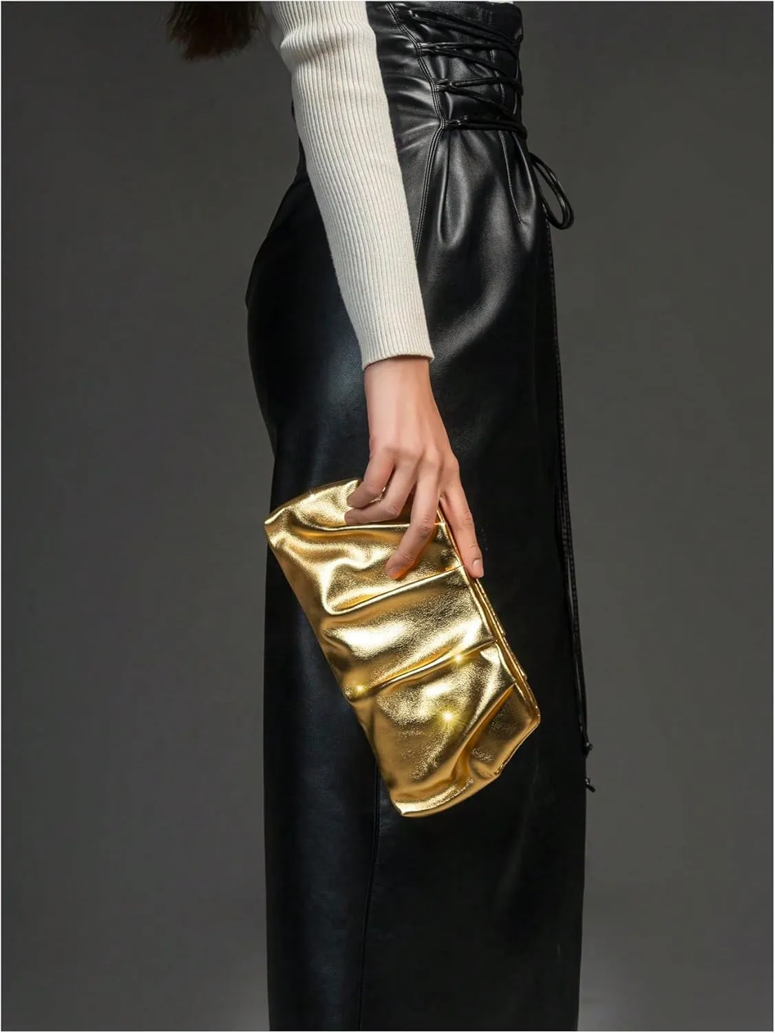 SweatyRocks Women's Metallic Ruched Evening Bags Wedding Prom Clutch Purses Crossbody Handbags