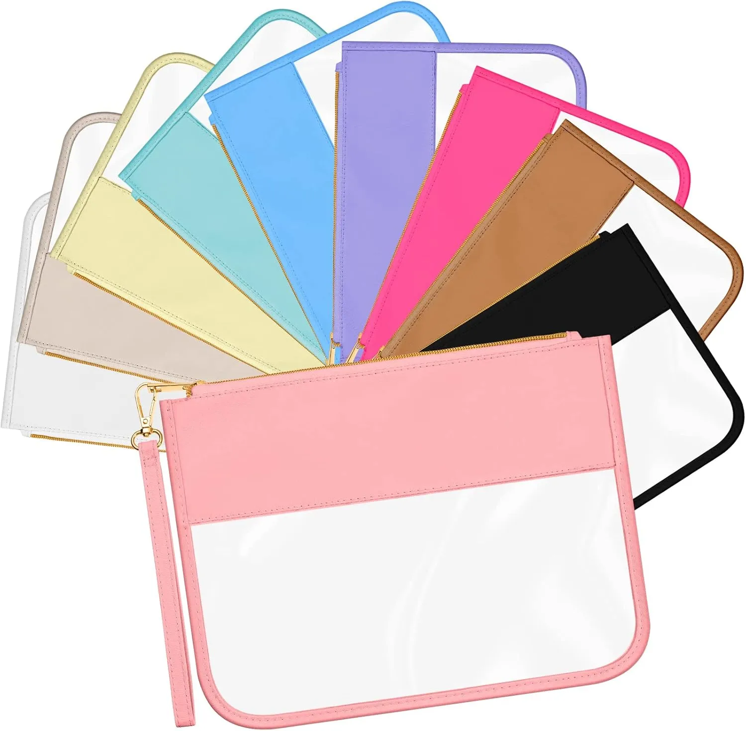 Sweetude 10 Pcs Nylon Makeup Bag Chenille Letter Clear Zipper Pouch Waterproof Toiletry Cosmetic Bag Transparent Pouches for Women Girls(Multicolor)
