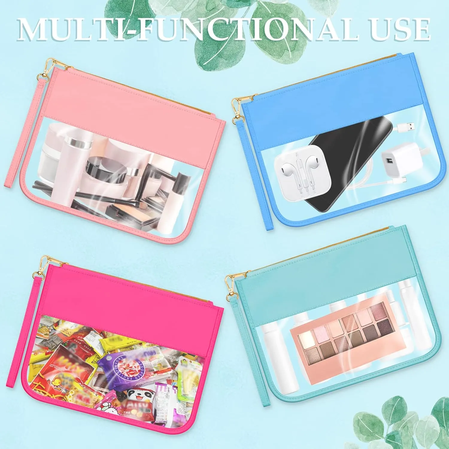 Sweetude 10 Pcs Nylon Makeup Bag Chenille Letter Clear Zipper Pouch Waterproof Toiletry Cosmetic Bag Transparent Pouches for Women Girls(Multicolor)