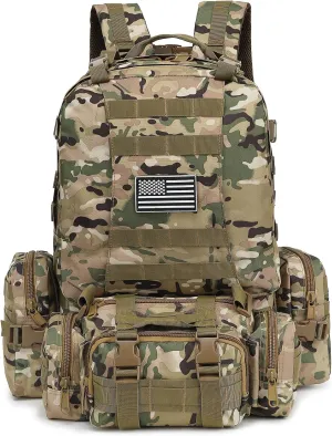 Tactical Backpack for Men Women, Large Waterproof Military Backpack Detachable Molle Backpack Army Assault Pack (CP Camo)