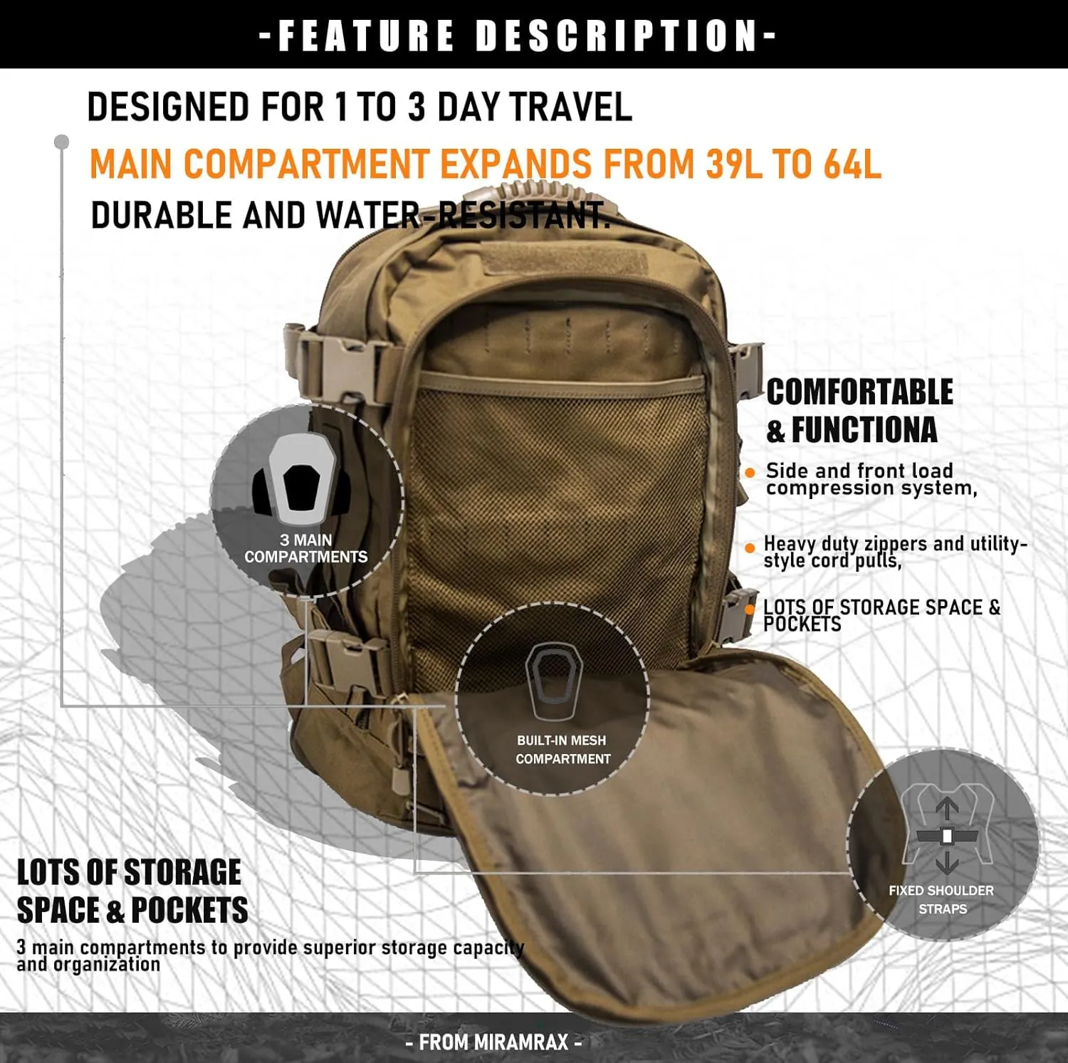 Tactical Backpack Military Army Daypack - Assault Pack for Men Molle Backpacks Bug Out Bag 3 Day Pack for Hiking Camping Travel Hunting Rucksack Trekking Coyote