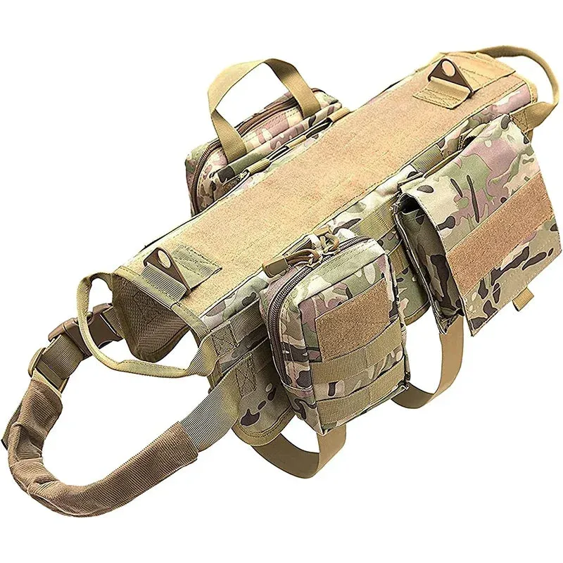 Tactical Dog Harness with Pouches Vest K9 No-Pull Handle Comfortable Adjustable Outdoor Training Service Camouflage Harness