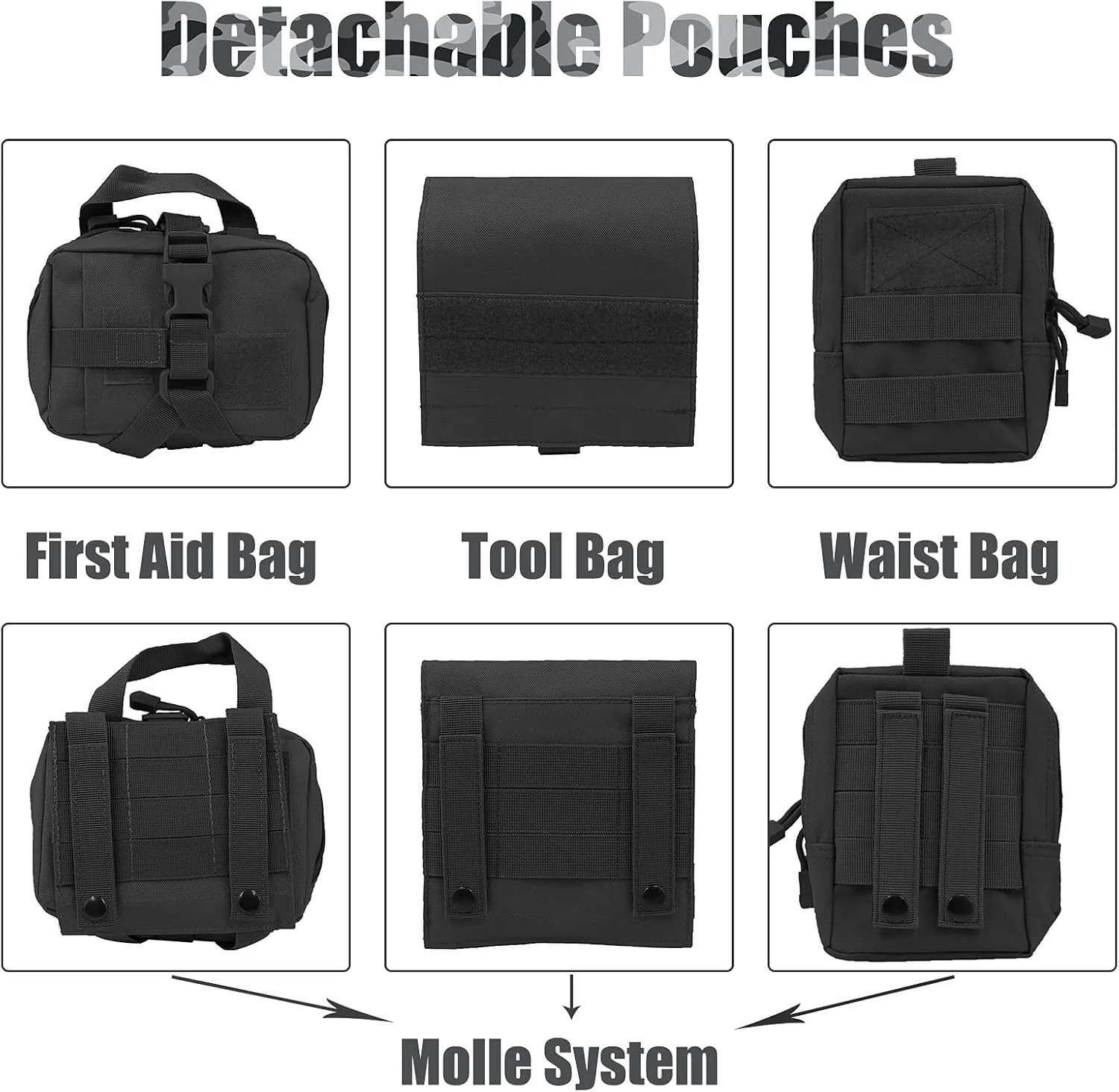 Tactical Dog Harness with Pouches,Dog Vest Harness for Large Medium Dogs No-Pull Adjustable Military Dog Harness with Handle Walking Hiking Training (Black, S)