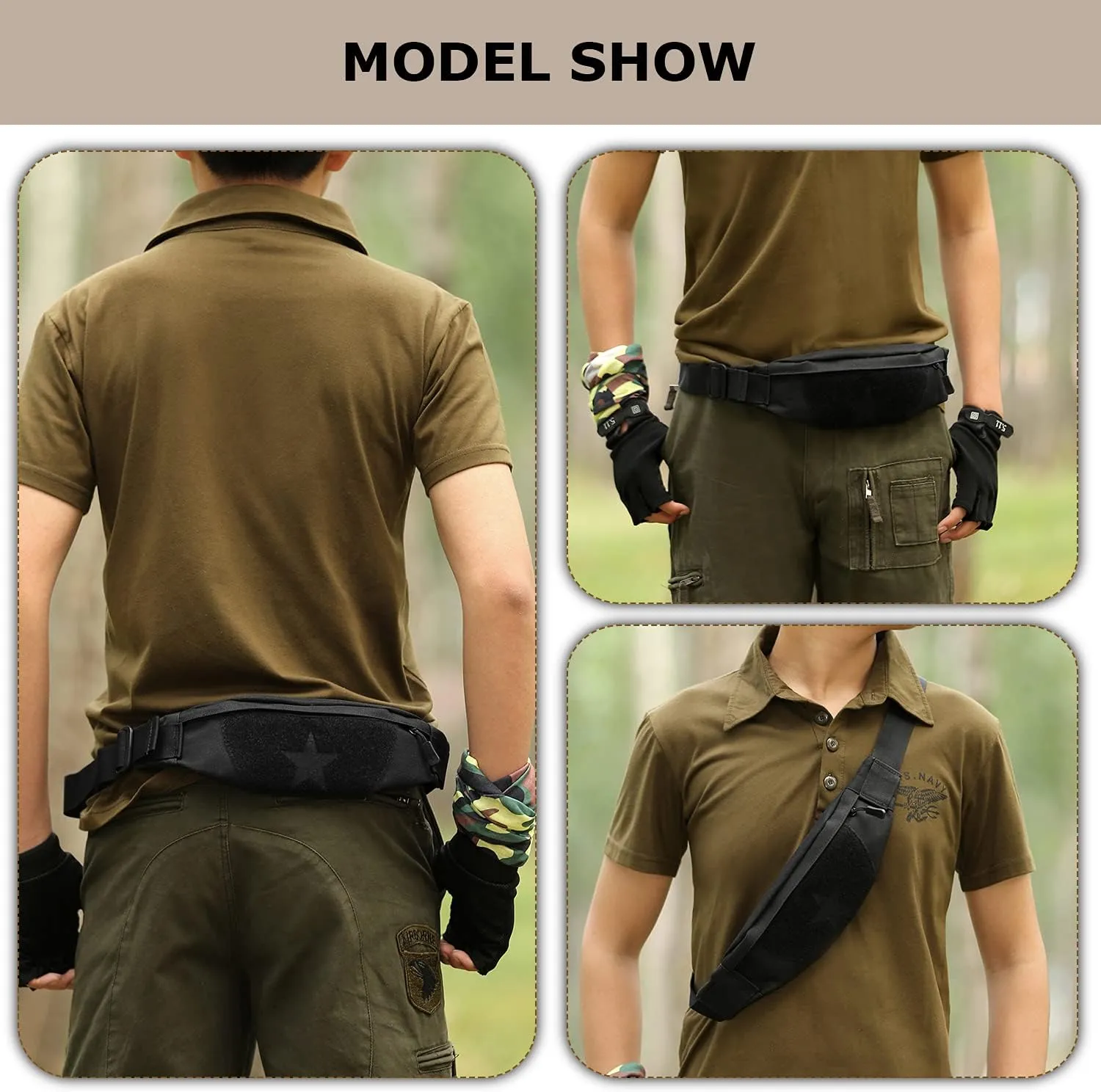 Tactical Fanny Pack for Men Running Belt Small Military Waist Bag for Travel Hiking Climbing Fishing, Black Camo