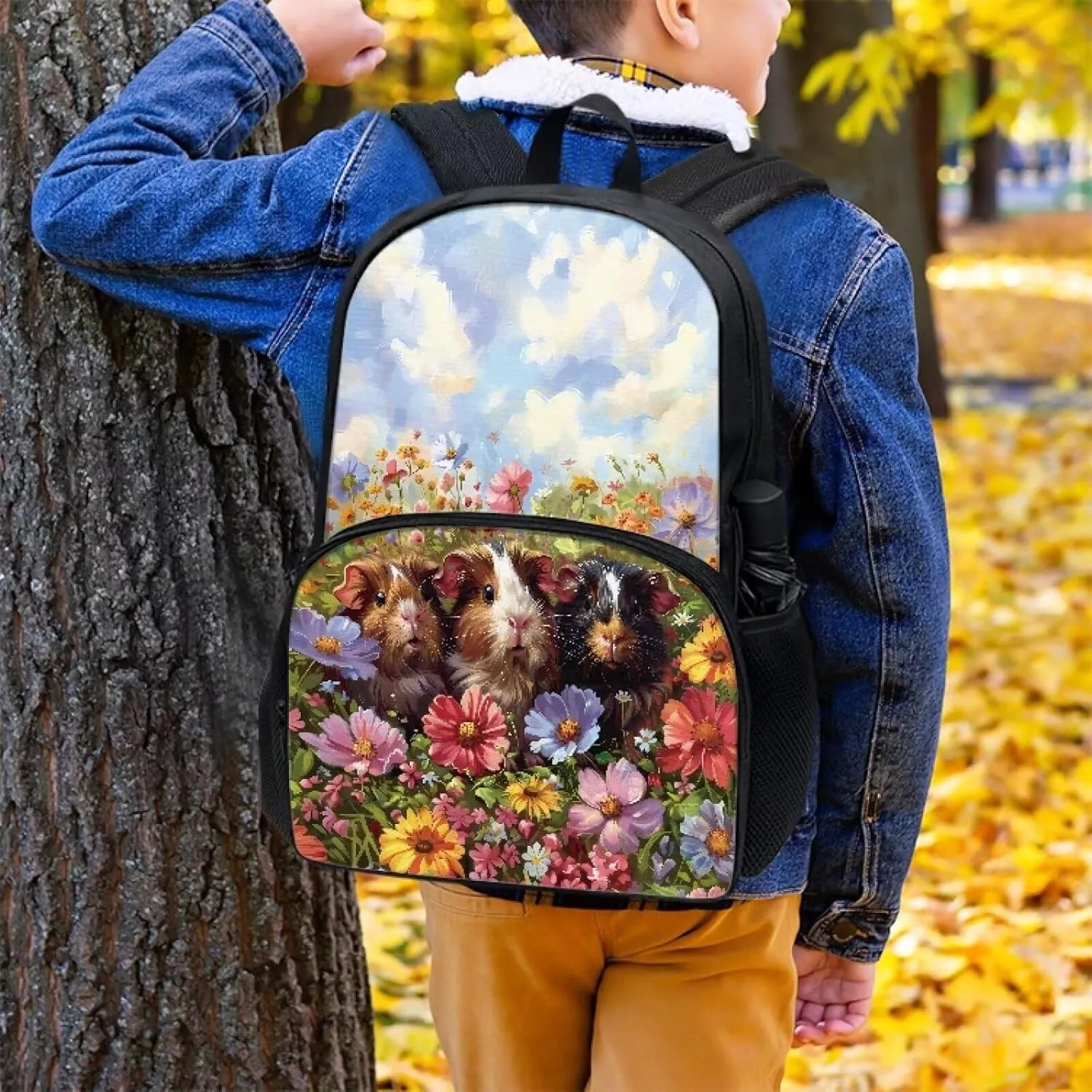 Talayituse Guinea Pig Daisy Flower Print Backpacks for Kids Girls 17 Inches Lightweight Casual Daypack Schoolbag Bookbag with Adjustable Shoulder Strap for School Travel
