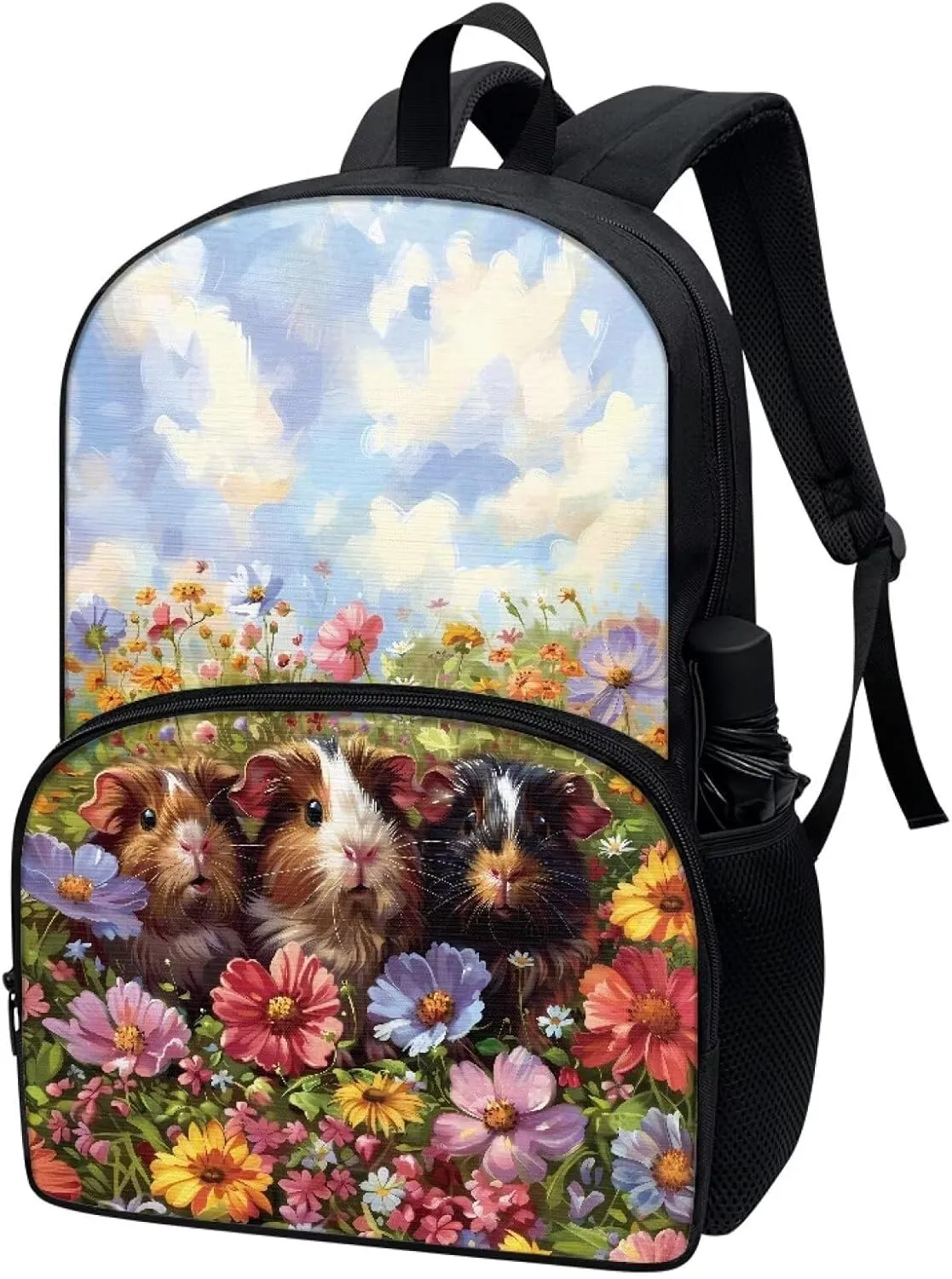 Talayituse Guinea Pig Daisy Flower Print Backpacks for Kids Girls 17 Inches Lightweight Casual Daypack Schoolbag Bookbag with Adjustable Shoulder Strap for School Travel