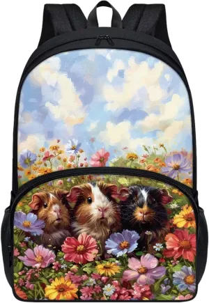 Talayituse Guinea Pig Daisy Flower Print Backpacks for Kids Girls 17 Inches Lightweight Casual Daypack Schoolbag Bookbag with Adjustable Shoulder Strap for School Travel
