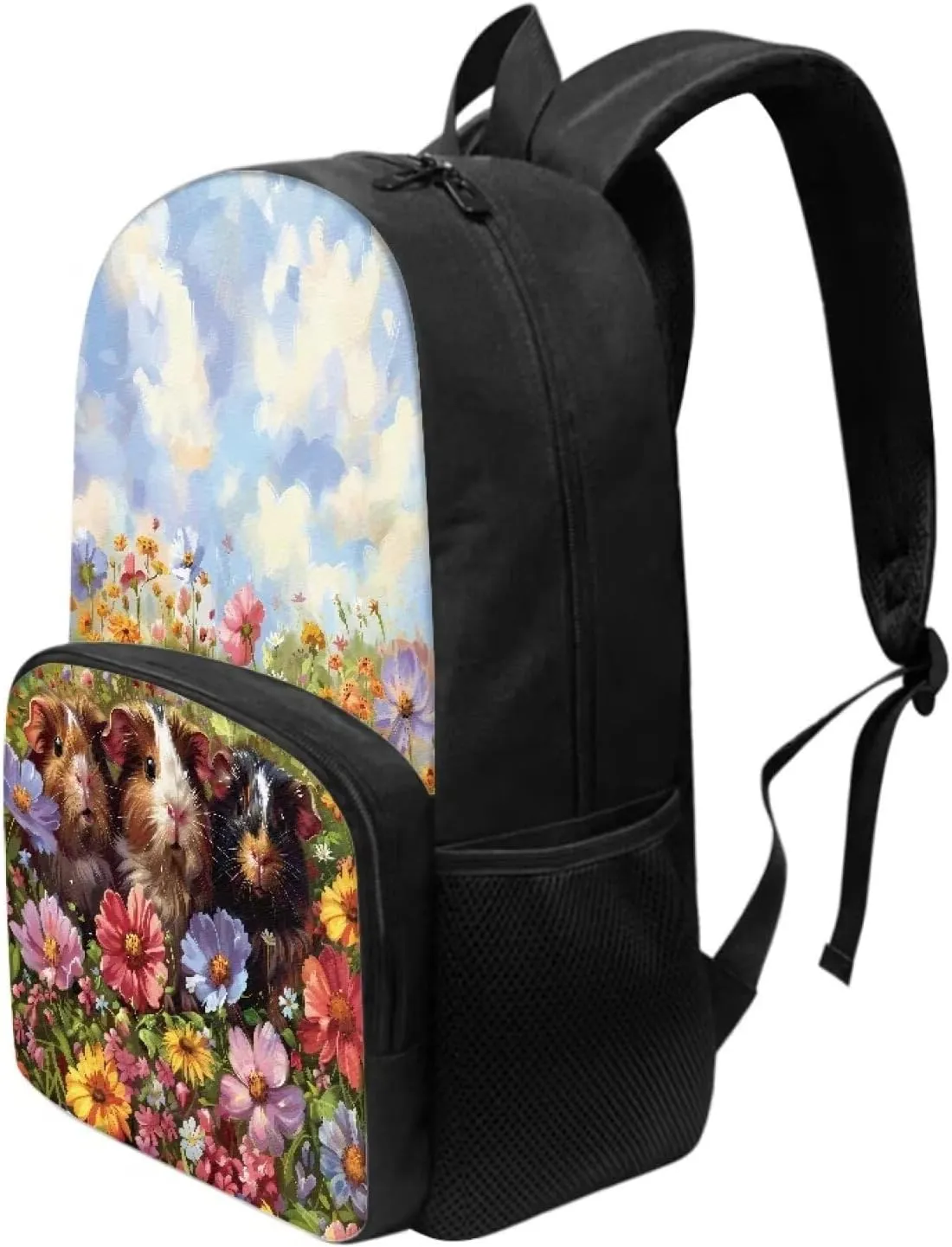 Talayituse Guinea Pig Daisy Flower Print Backpacks for Kids Girls 17 Inches Lightweight Casual Daypack Schoolbag Bookbag with Adjustable Shoulder Strap for School Travel
