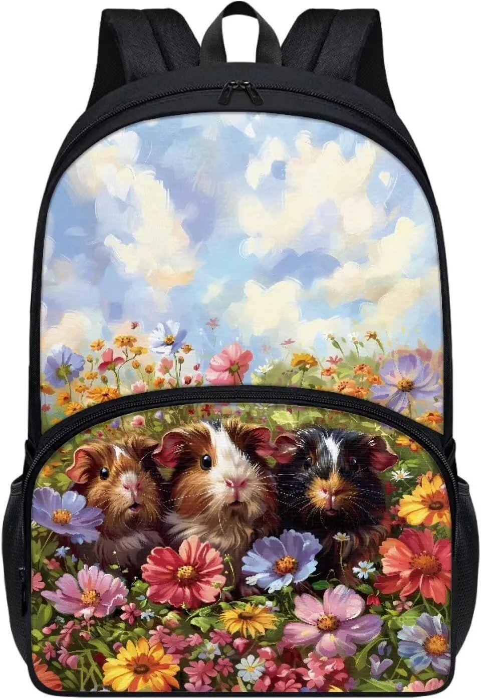 Talayituse Guinea Pig Daisy Flower Print Backpacks for Kids Girls 17 Inches Lightweight Casual Daypack Schoolbag Bookbag with Adjustable Shoulder Strap for School Travel