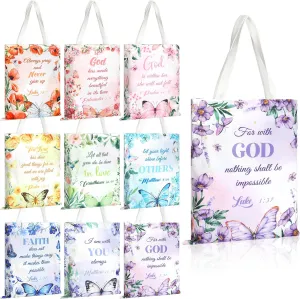 Talltalk 9 Pcs Christian Tote Bags Bible for Women Canvas Floral Verse Inspirational Religious Shopping Wedding Church Gifts(Butterfly)