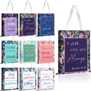 Talltalk 9 Pcs Christian Tote Bags Bible for Women Canvas Floral Verse Inspirational Religious Shopping Wedding Church Gifts(Flower)