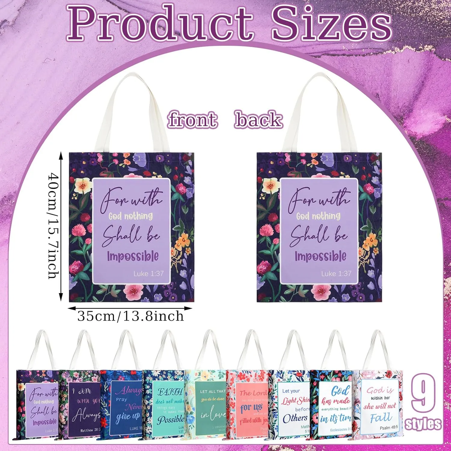 Talltalk 9 Pcs Christian Tote Bags Bible for Women Canvas Floral Verse Inspirational Religious Shopping Wedding Church Gifts(Flower)