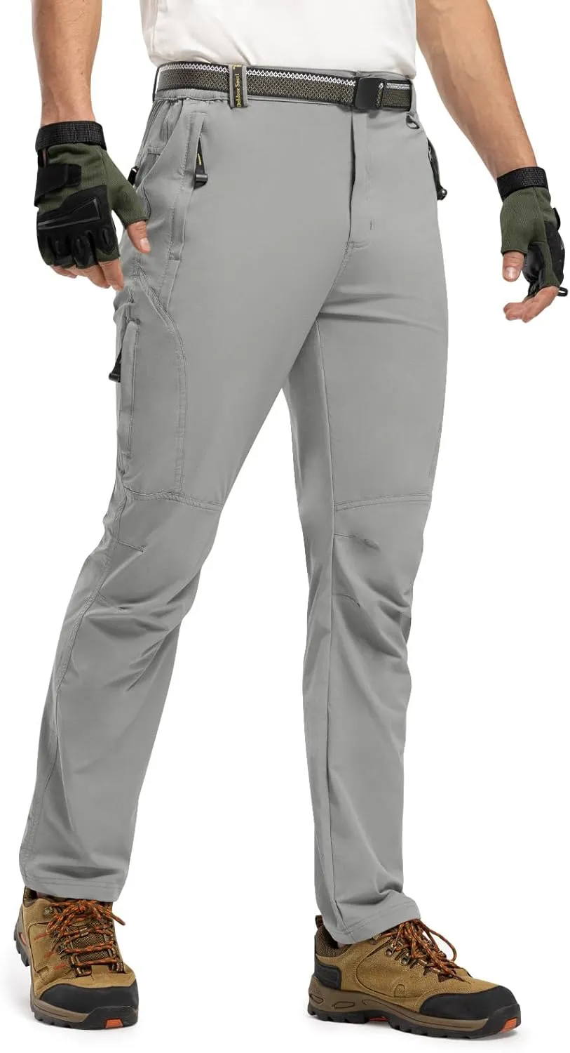 TBMPOY Men's Lightweight Hiking Pants with Belt 5 Zip Pockets Waterproof Quick-Dry Travel Fishing Work Outdoor Pants