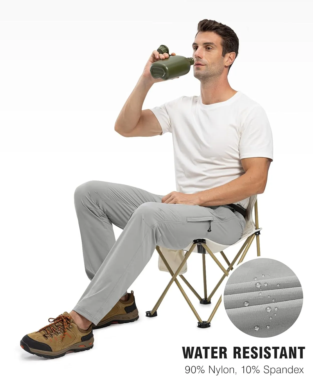 TBMPOY Men's Lightweight Hiking Pants with Belt 5 Zip Pockets Waterproof Quick-Dry Travel Fishing Work Outdoor Pants
