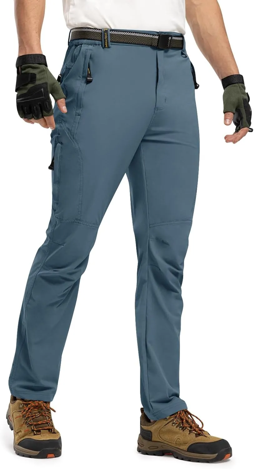 TBMPOY Men's Lightweight Hiking Pants with Belt 5 Zip Pockets Waterproof Quick-Dry Travel Fishing Work Outdoor Pants