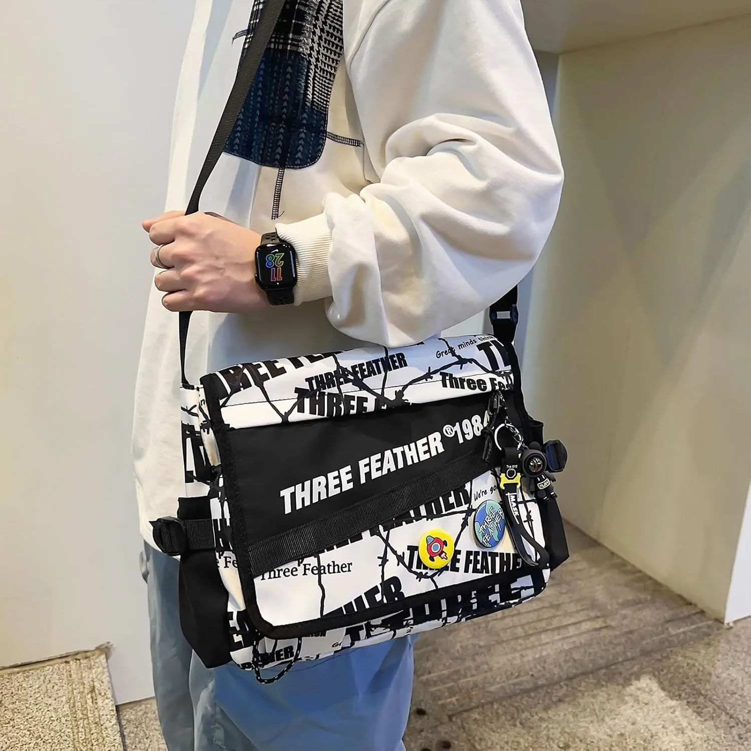 Teclado Fashion Crossbody Bag with Cute Accessories Casual Messenger Bag with Pendants Shoulder Bag Purse Travel Daypacks