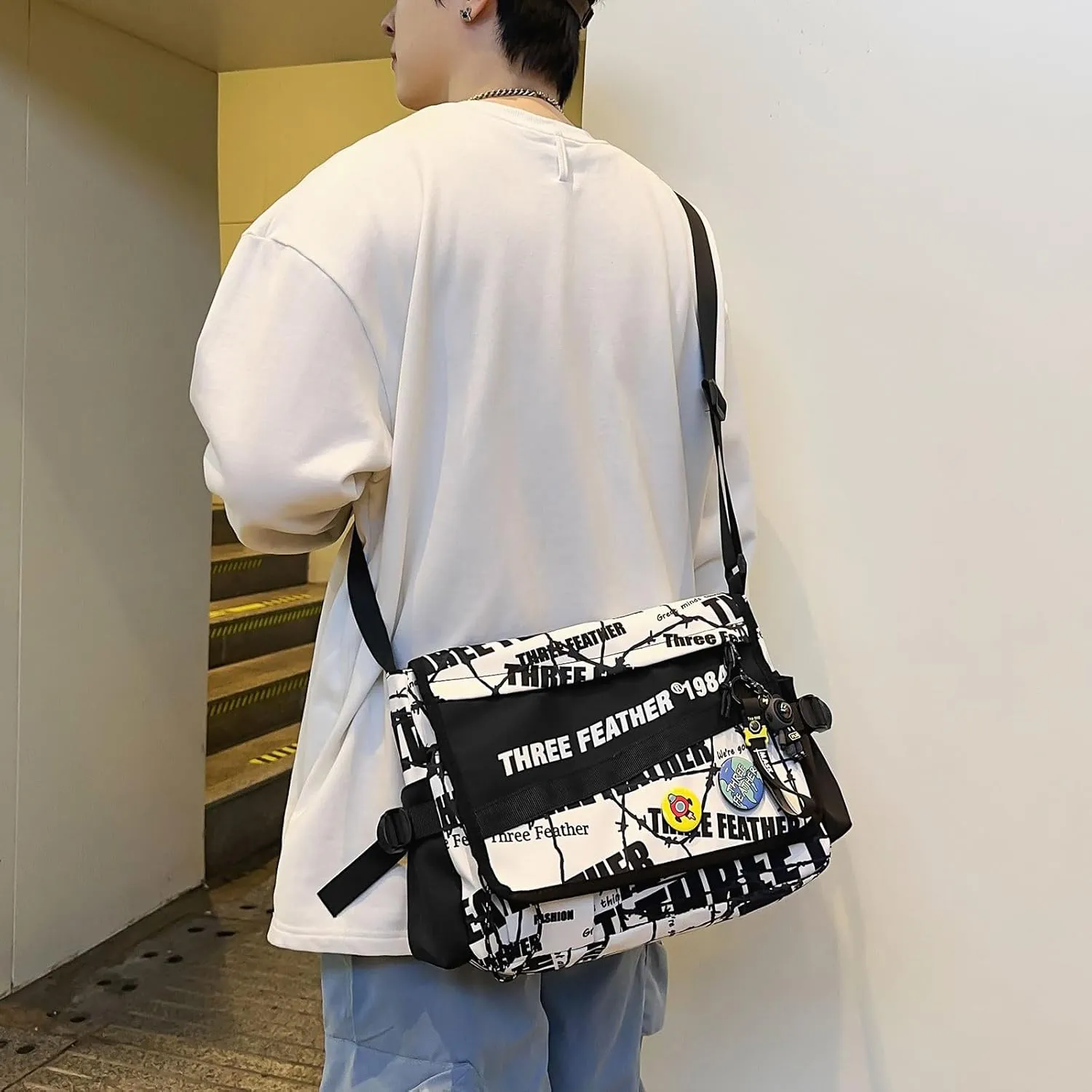 Teclado Fashion Crossbody Bag with Cute Accessories Casual Messenger Bag with Pendants Shoulder Bag Purse Travel Daypacks