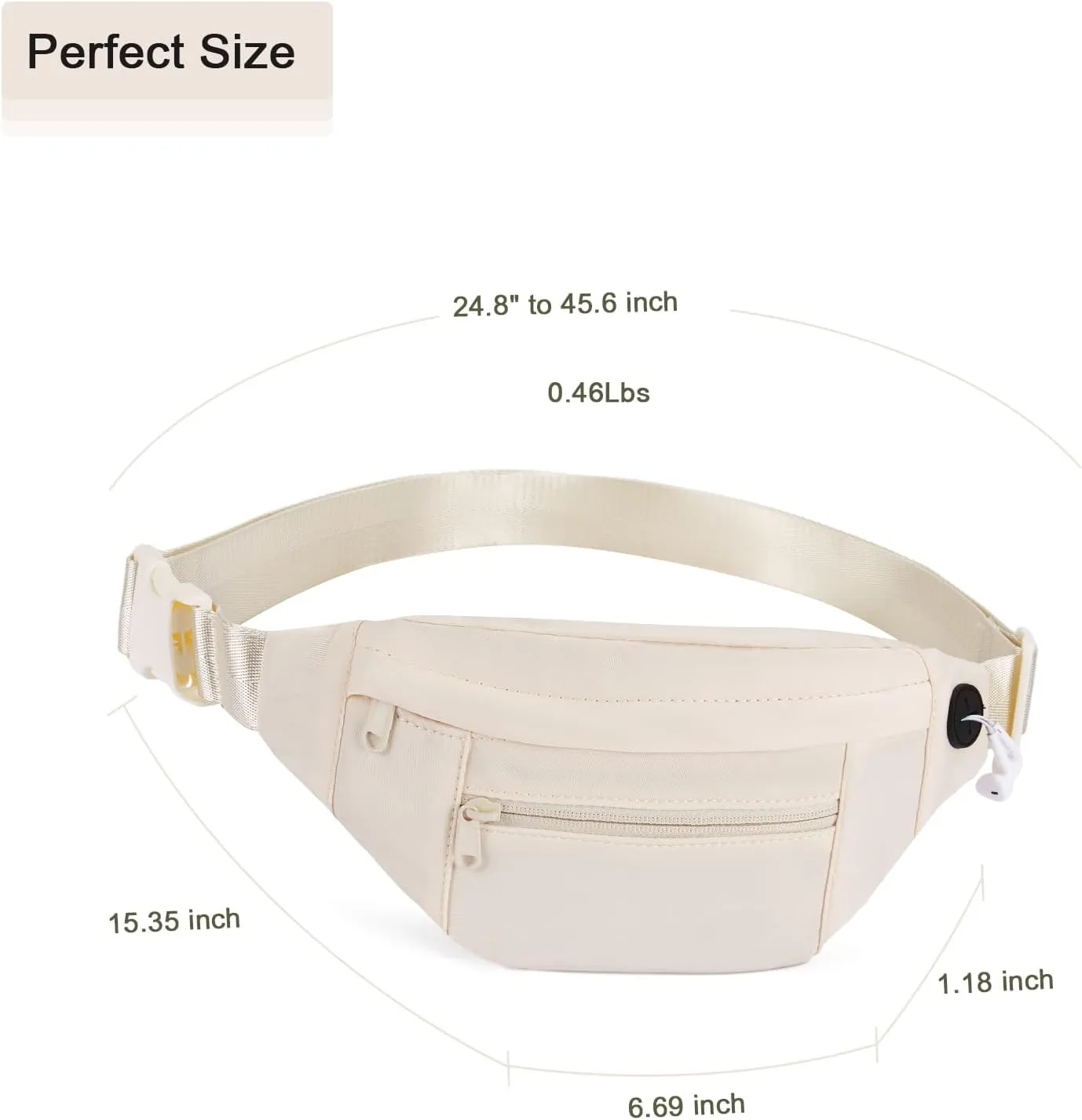 Telena Crossbody Fanny Pack for Women Men Fashion Waist Pack Belt Bag with 4-Zipper Pockets for Hiking Running Travel, Beige