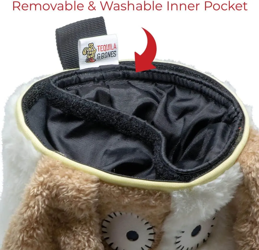 Tequila&Bones Dog Treat Bag Training Pouch, Hands-Free Dog Treat Pouch, Dog Walking Pouch, Waist Bag | Washable Inner Bag | with Belt, Clip & Drawstring Closure (Whiskey)