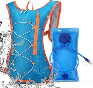 TFO Hydration Backpack 12L with Water Bladder 2L Hiking Water Backpack Women Men Hydration Pack Insulated Lightweight Day Hydropack with Storage for Hiking, Biking, Running (Blue)