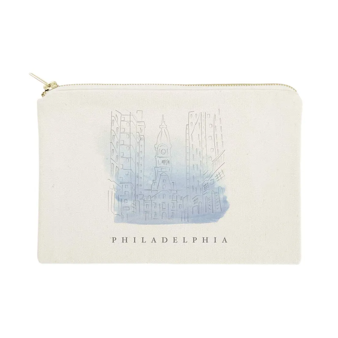 The Cotton & Canvas Co. Philadelphia Cityscape, Skyline, Souvenir Cosmetic Bag and Travel Make Up Pouch