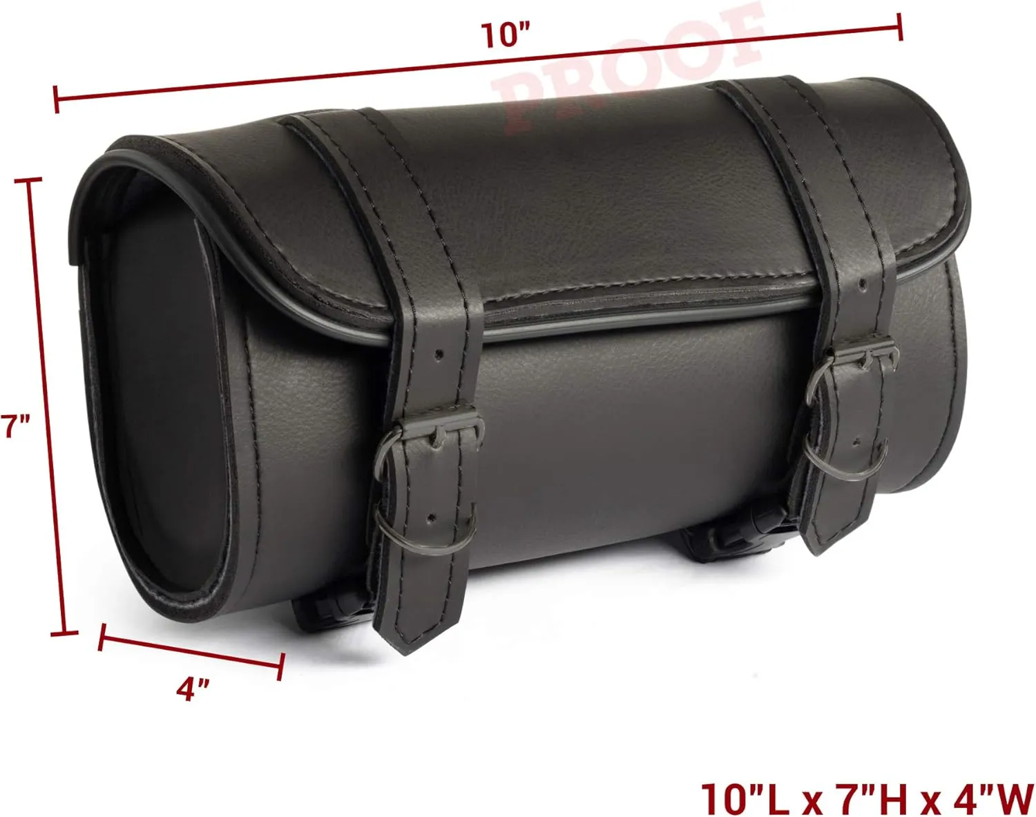 The Nekid Cow | Motorcycle Storage Bag Premium Synthetic Black Plain PVC Leather 2 Strap Closer Tool Bag Pouch for Saddle Bag Sissy Bars, Fork Handlebars or Windshield