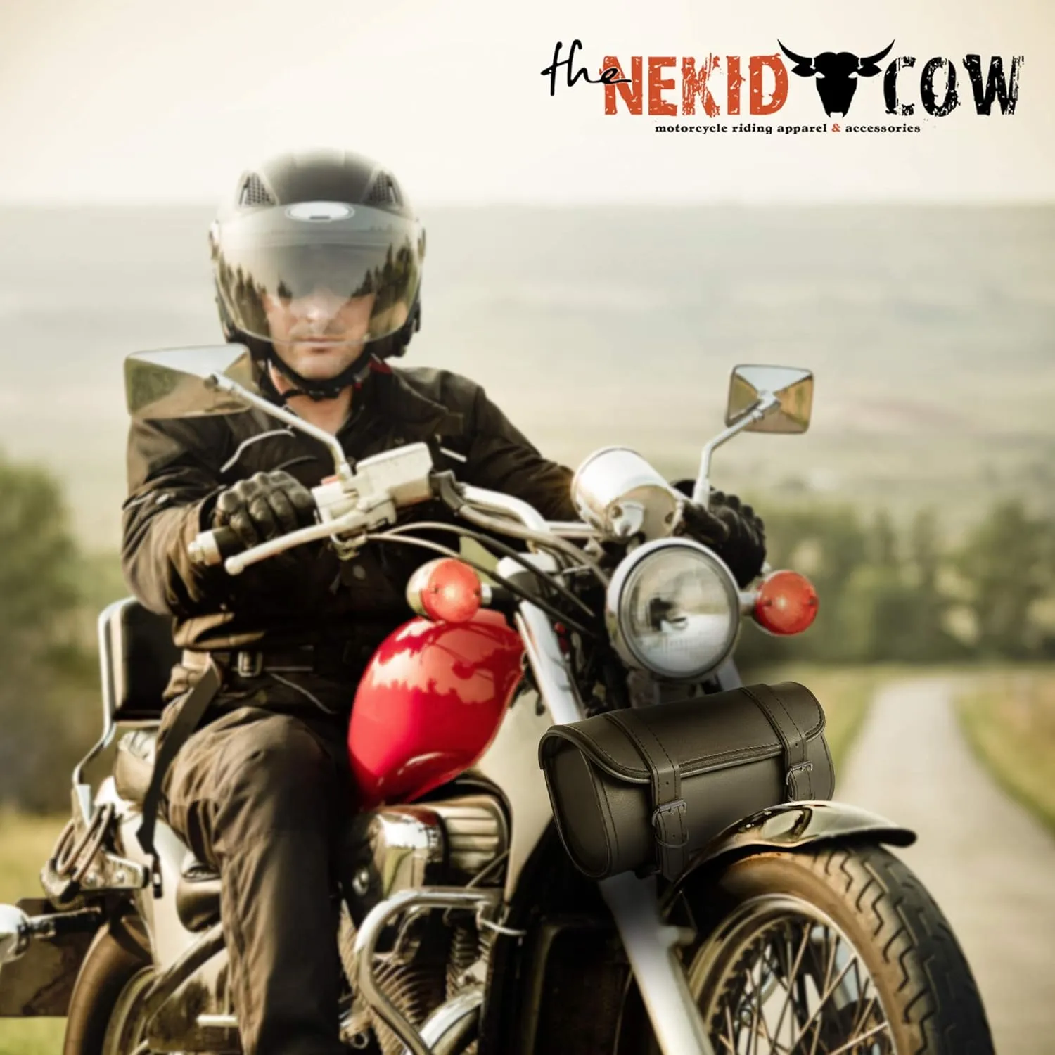 The Nekid Cow | Motorcycle Storage Bag Premium Synthetic Black Plain PVC Leather 2 Strap Closer Tool Bag Pouch for Saddle Bag Sissy Bars, Fork Handlebars or Windshield