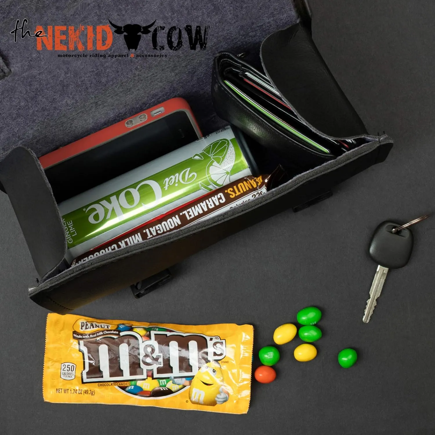 The Nekid Cow | Motorcycle Storage Bag Premium Synthetic Black Plain PVC Leather 2 Strap Closer Tool Bag Pouch for Saddle Bag Sissy Bars, Fork Handlebars or Windshield