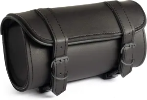 The Nekid Cow | Motorcycle Storage Bag Premium Synthetic Black Plain PVC Leather 2 Strap Closer Tool Bag Pouch for Saddle Bag Sissy Bars, Fork Handlebars or Windshield