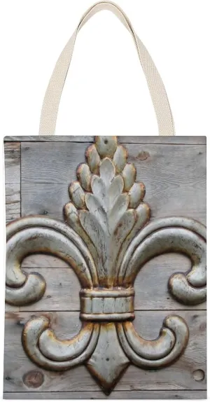Tin Fleur-de-lis Detail Casual Canvas Tote Bag Big Capacity Handbag Shoulder Bag Reusable Grocery Canvas Tote Bags