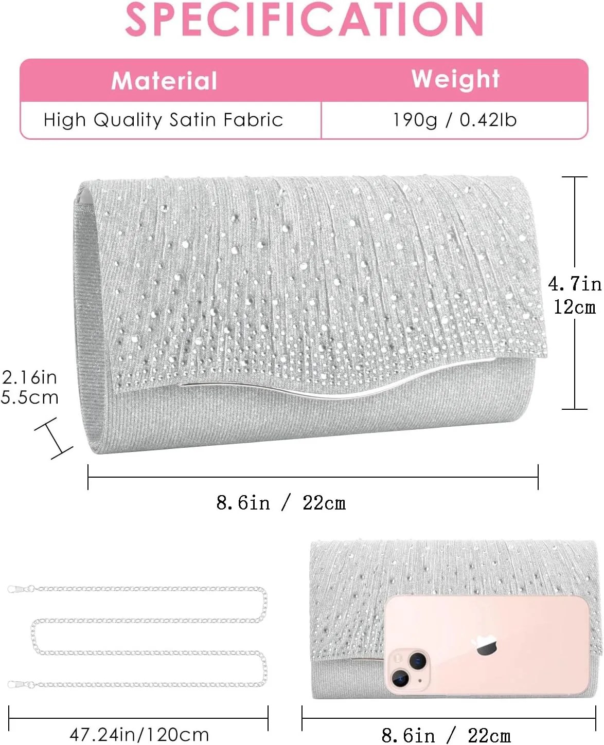 TINDTOP Clutch Purses for Women, Formal Evening Bags Suede Shoulder Envelope Party Handbags Wedding Cocktail Prom Clutches