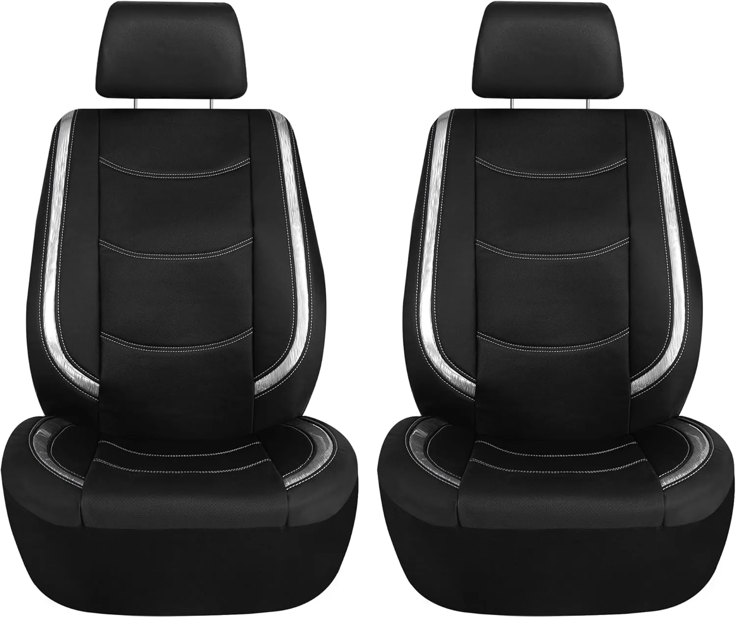 TLH Automotive White Car Seat Covers Galaxy13 Metallic Striped Deluxe Leatherette Seat Covers Built-in Pockets Anti-Slip Protection Universal Fit Car Seat Covers for Most Cars, Trucks, SUVs and Vans