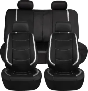 TLH Automotive White Car Seat Covers Galaxy13 Metallic Striped Deluxe Leatherette Seat Covers Built-in Pockets Anti-Slip Protection Universal Fit Car Seat Covers for Most Cars, Trucks, SUVs and Vans