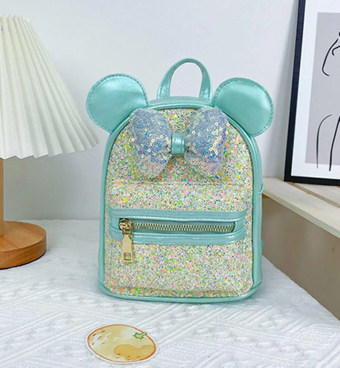 Toddler Girls Bling Glitter Bowknot Backpack Kindergarten Preschool Mini Backpack Kids Children Satchel Purses Daypack (green)