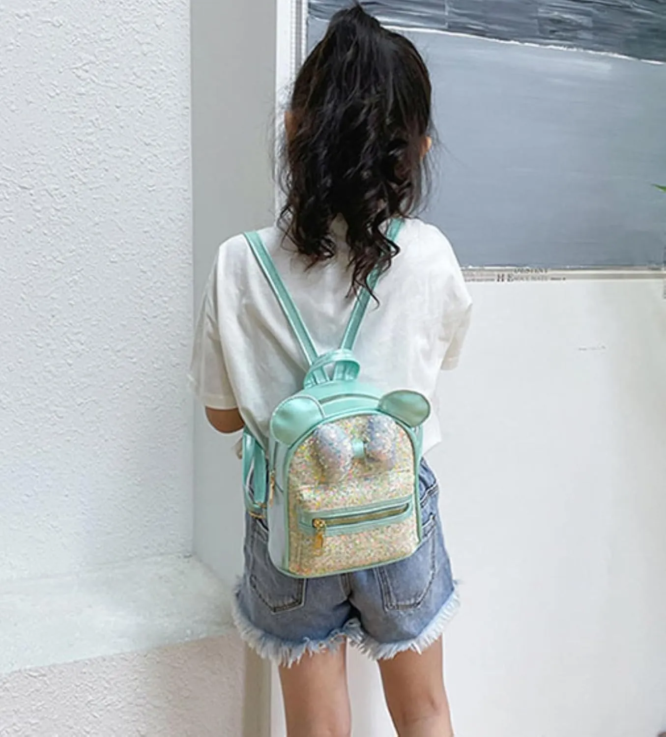 Toddler Girls Bling Glitter Bowknot Backpack Kindergarten Preschool Mini Backpack Kids Children Satchel Purses Daypack (green)
