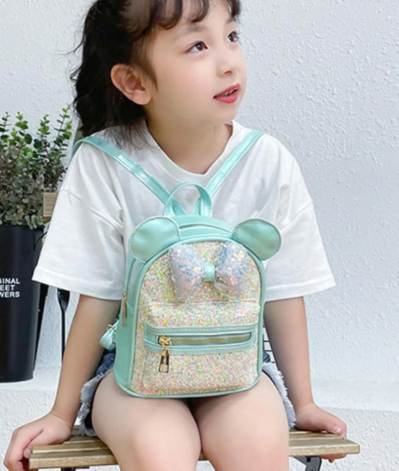 Toddler Girls Bling Glitter Bowknot Backpack Kindergarten Preschool Mini Backpack Kids Children Satchel Purses Daypack (green)