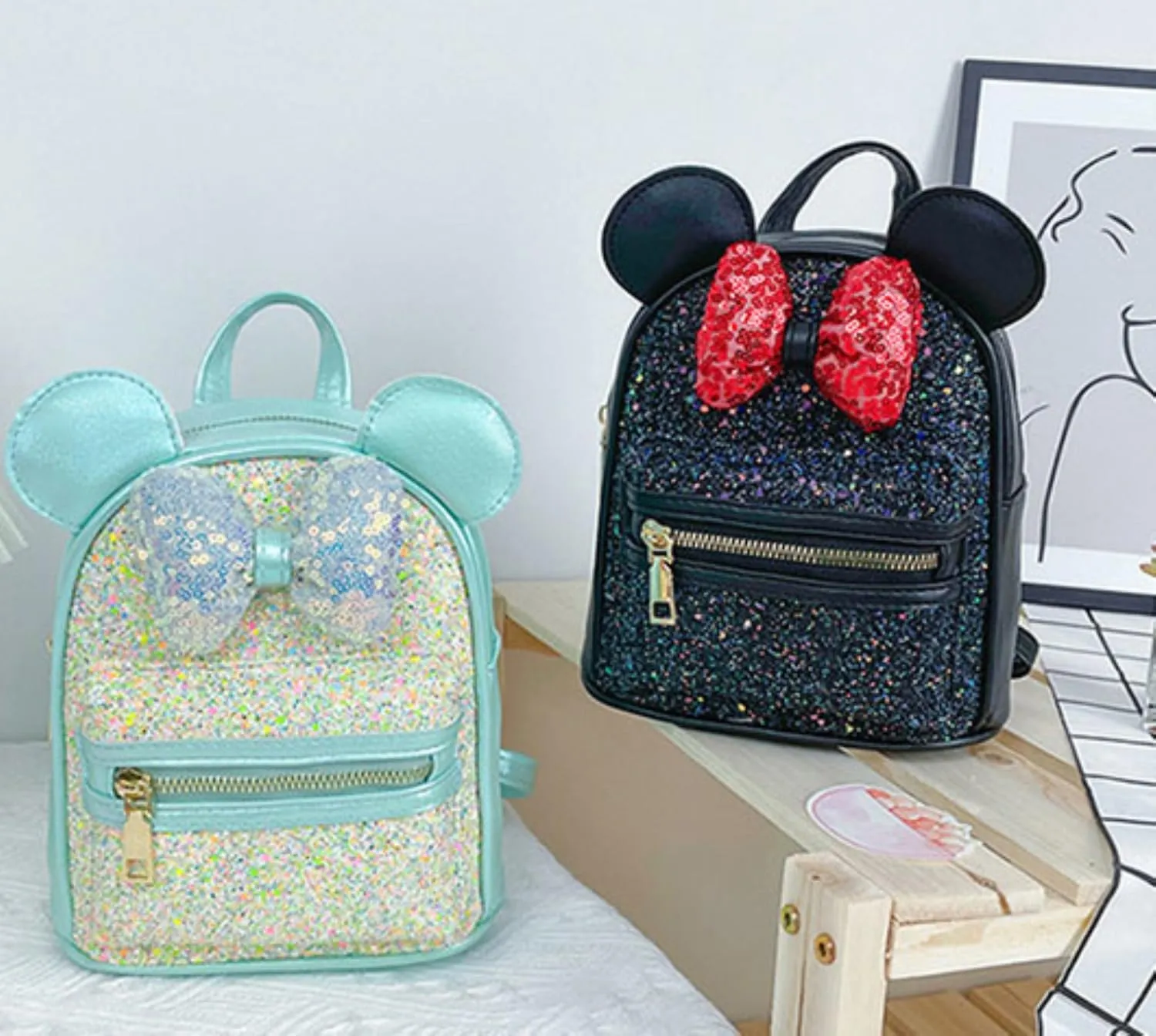 Toddler Girls Bling Glitter Bowknot Backpack Kindergarten Preschool Mini Backpack Kids Children Satchel Purses Daypack (green)