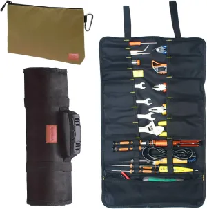 Tool Bags, Heavy Duty Roll Up Tool Bag Organizer and Storage,Gifts for Dad Tool Roll with Adjustable Shoulder Strap,Waterproof, Heavy Duty Wrench Tool Roll Up Tool Kit (kaqier black)