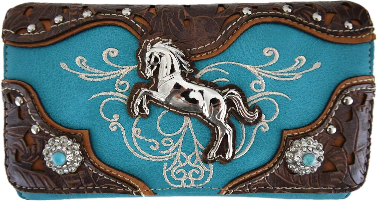 Tooled Leather Laser Cut Western Style Horse Cowgirl Purse Country Totes Women Handbag Everyday Shoulder Bags Wallet Set