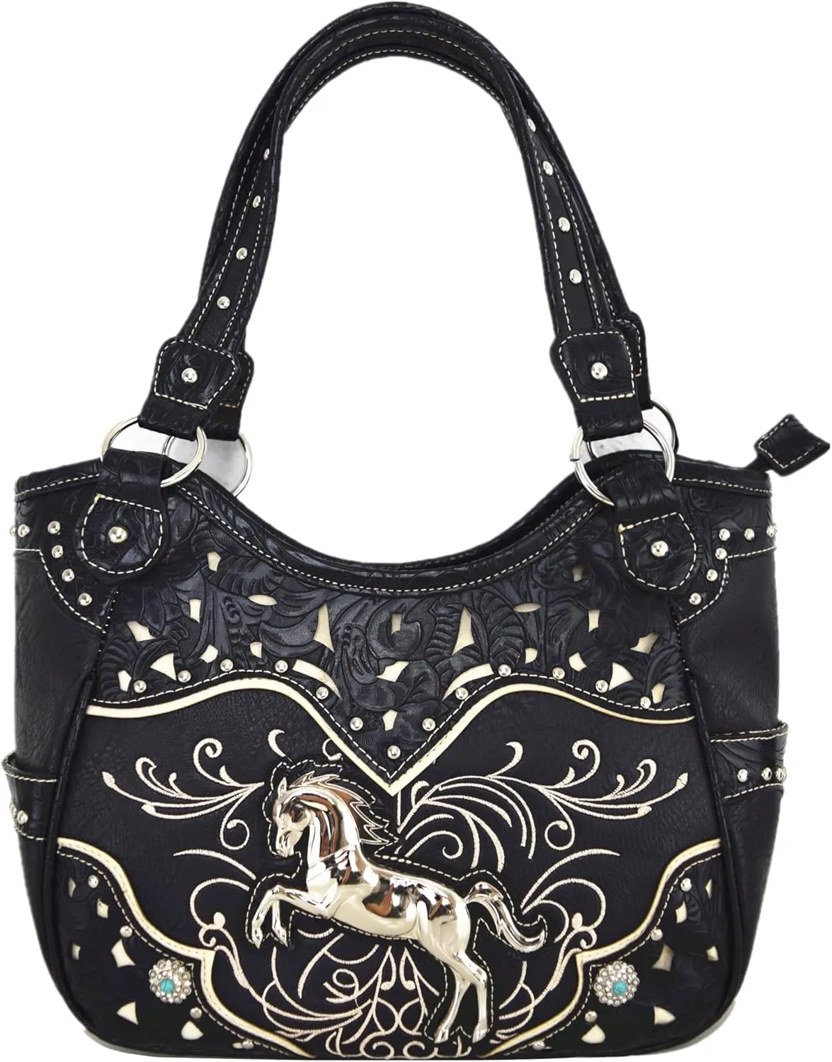 Tooled Leather Laser Cut Western Style Horse Cowgirl Purse Country Totes Women Handbag Everyday Shoulder Bags Wallet Set