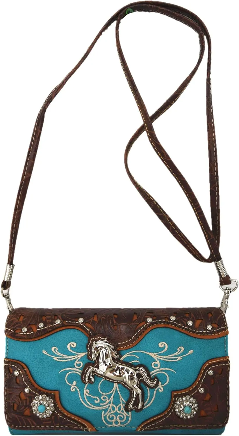 Tooled Leather Laser Cut Western Style Horse Cowgirl Purse Country Totes Women Handbag Everyday Shoulder Bags Wallet Set