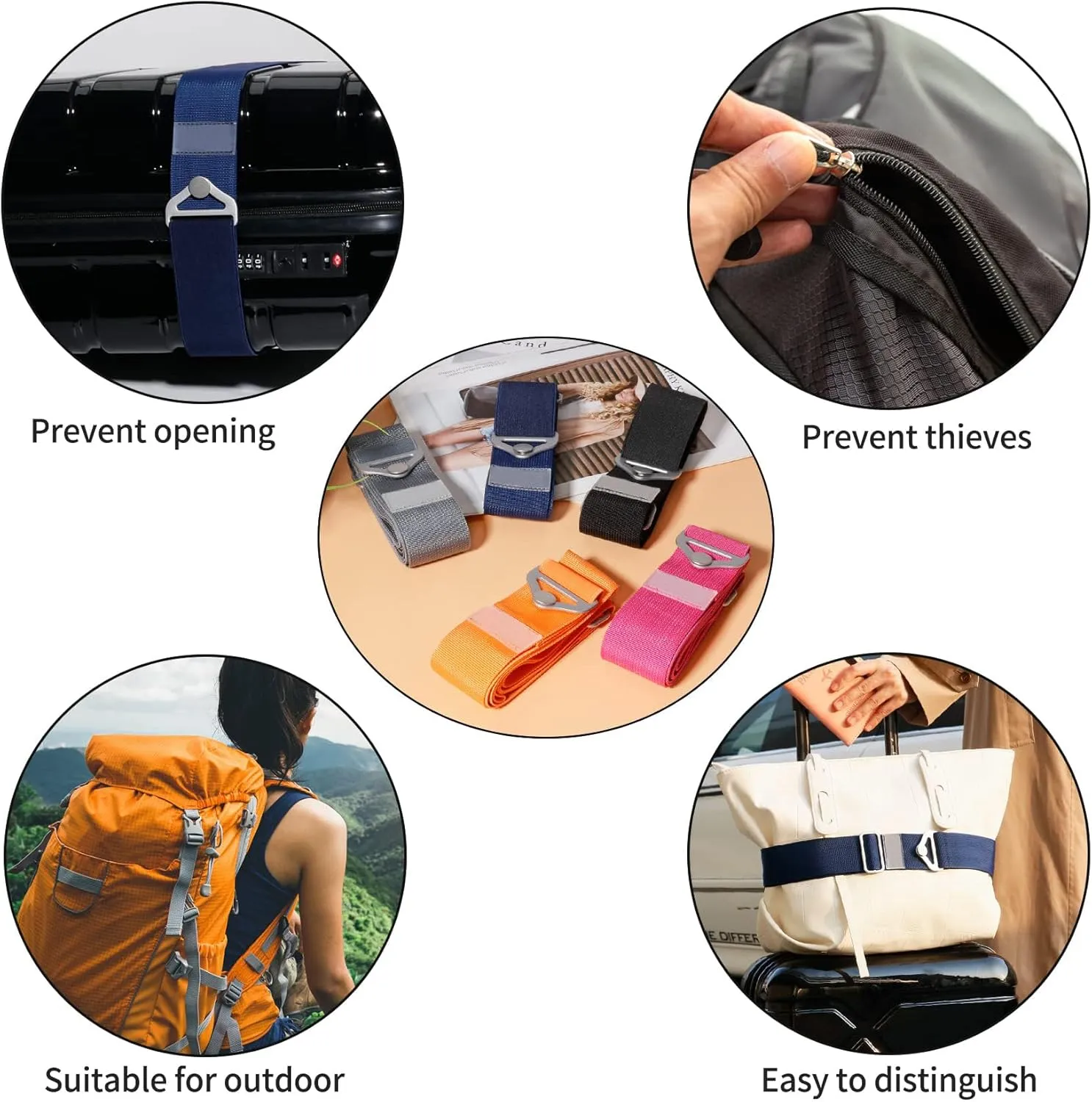 TOOVREN 2-in-1 Luggage Straps Add a Bag Bungees Travel Belt for Luggage Strap for Backpack Attachment Over Handle Carry On Bag Adjustable Elastic Suitcases Belt Travel Accessories Blue