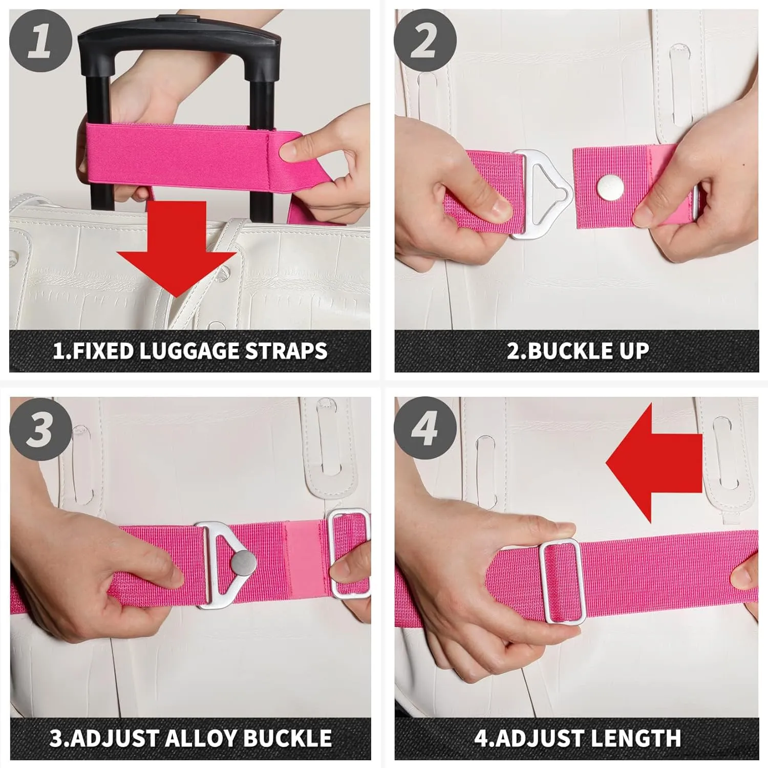 TOOVREN 2-in-1 Luggage Straps Add a Bag Bungees Travel Belt for Luggage Strap for Backpack Attachment Over Handle Carry On Bag Adjustable Elastic Suitcases Belt Travel Accessories Rose